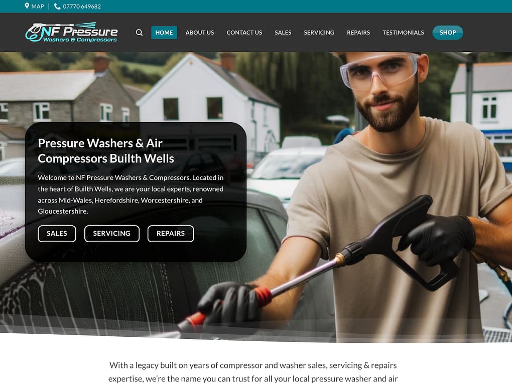 Pressure washers website design by spark host