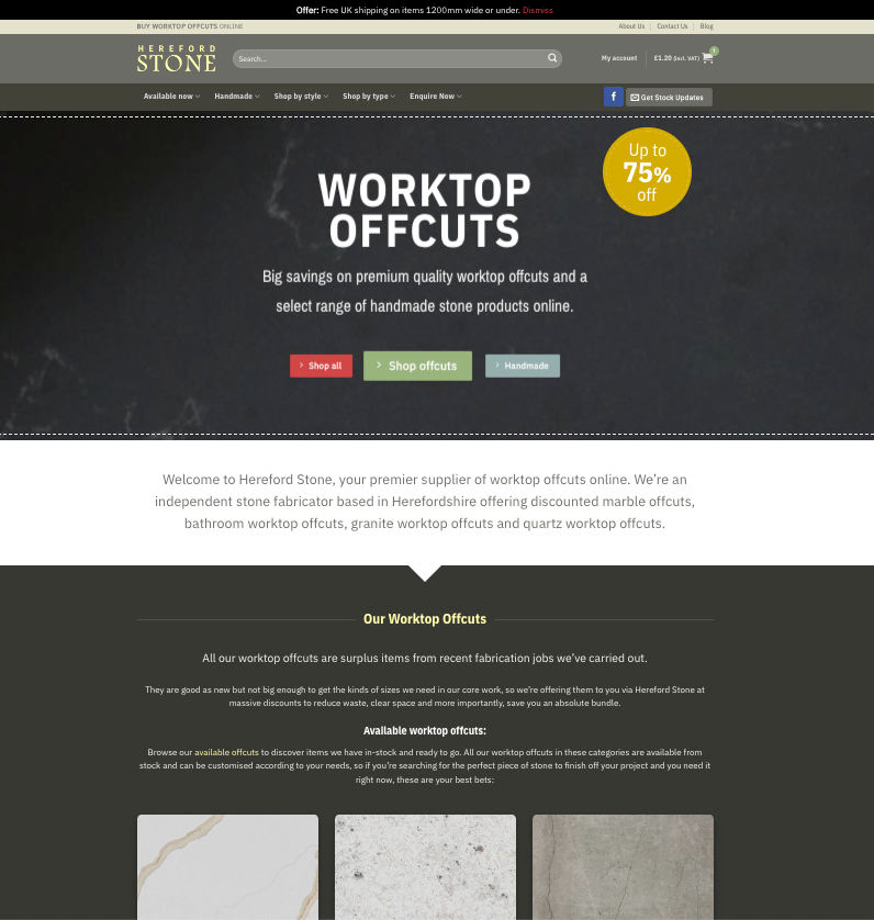 Stone offcuts e-commerce website design