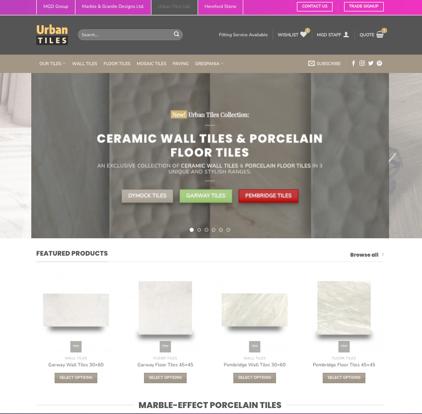Urban tiles screenshot 1 - tile supplier website design